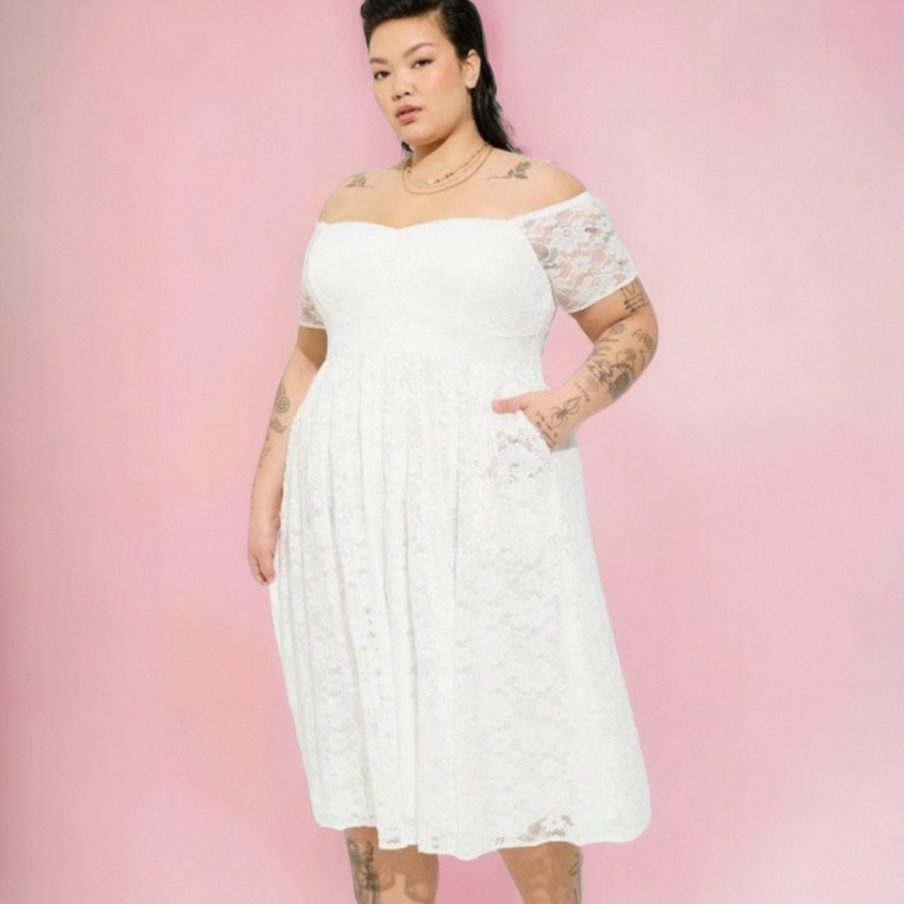 Torrid - Midi Lace Off Shoulder Skater Dress